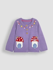 Hada y seta venenosa en color lila morado - JoJo Maman Bébé Mascota en Pocket Cardigan - Imagen 1 de 3