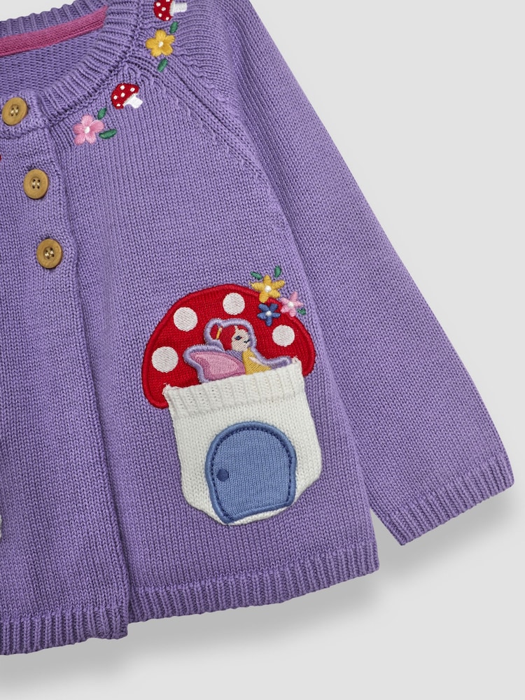 Hada y seta venenosa en color lila morado - JoJo Maman Bébé Mascota en Pocket Cardigan - Imagen 3 de 3