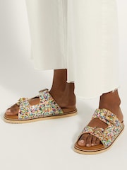 Dune London Black Lequin Double Buckle Footbed Sandals - Image 1 of 7
