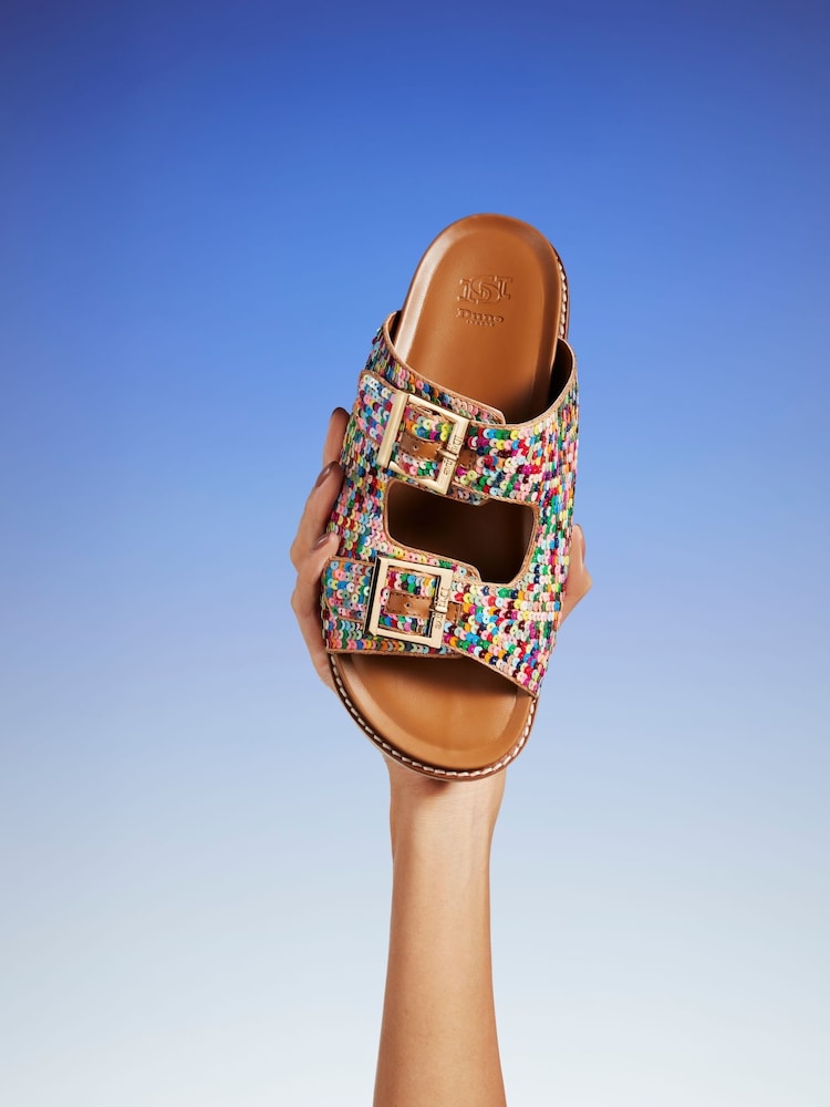 Dune London Black Lequin Double Buckle Footbed Sandals - Image 3 of 7