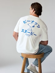 White Blue Japanese 100% Cotton Snoopy Licence T-Shirt - Image 1 of 8