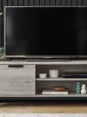 Grey Bronx Oak Effect Slim TV Unit - Image 3 of 15