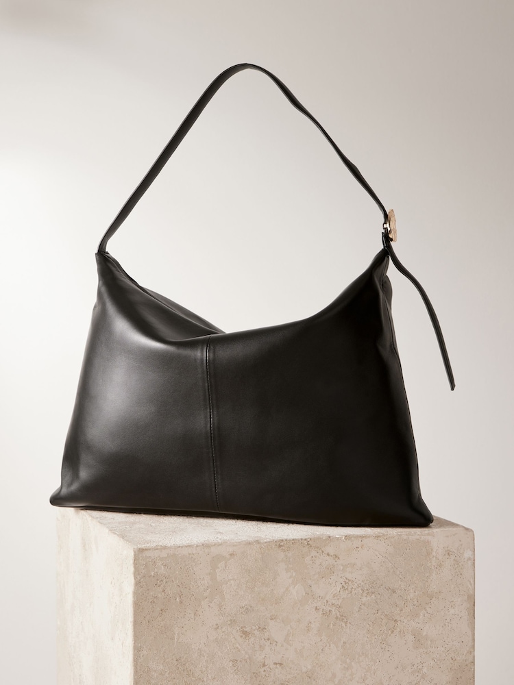 Black Leather Slouch Shoulder Bag - Image 1 of 11