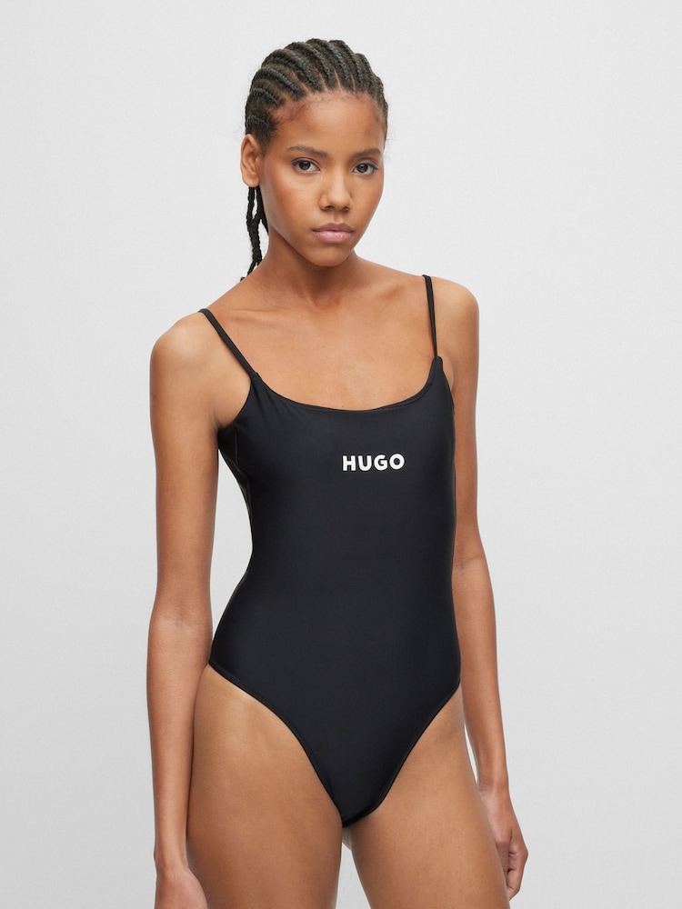 HUGO Black Quick-Dry Contrast Logo Swimsuit - Image 1 of 6