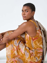 Roman Orange Floral Print 100% Cotton Layered Dress - Image 2 of 5