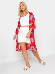 Yours Curve Red Red Floral Print Longline Kimono - Image 2 of 6