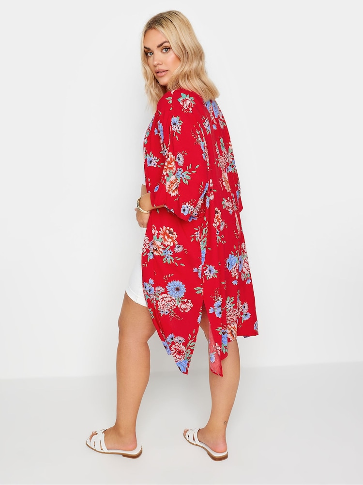 Yours Curve Red Red Floral Print Longline Kimono - Image 4 of 6