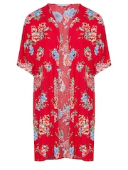 Yours Curve Red Red Floral Print Longline Kimono - Image 6 of 6