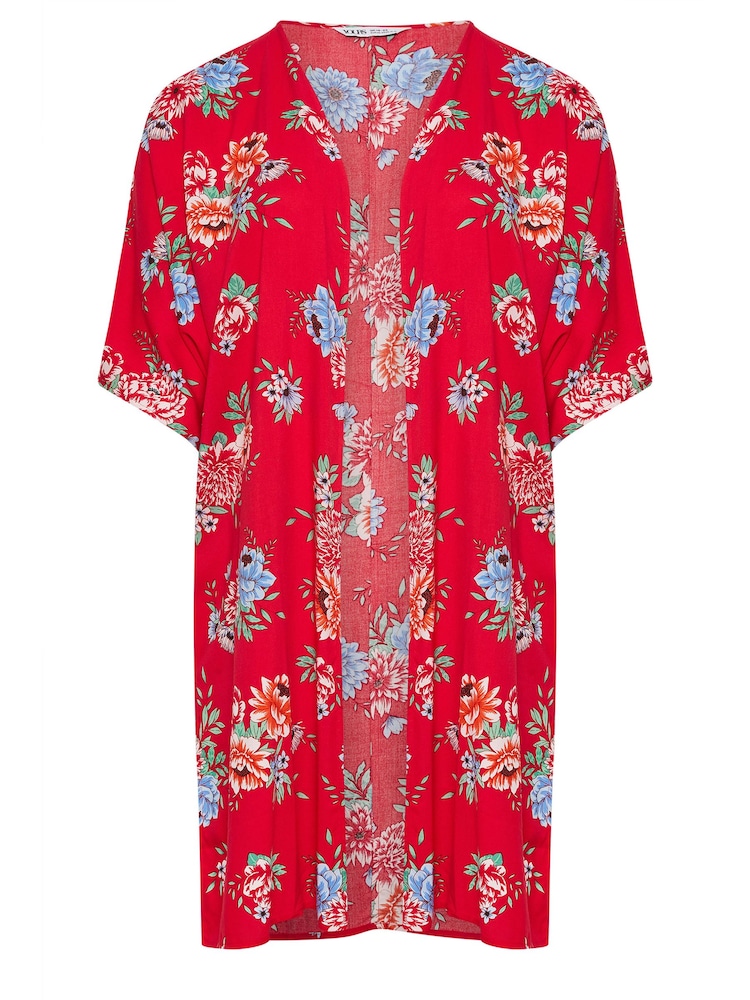 Yours Curve Red Red Floral Print Longline Kimono - Image 6 of 6