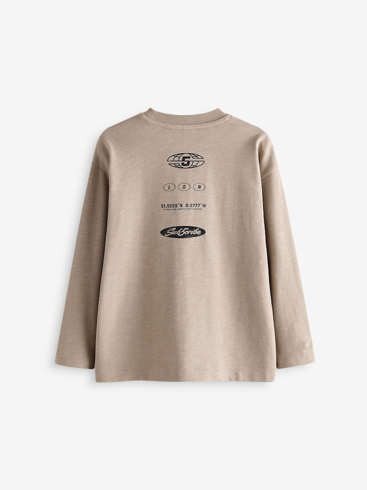 Stone Sub5cribe Back Print Long Sleeve Graphic 100% Cotton T-Shirt (3-16yrs) - Image 1 of 5