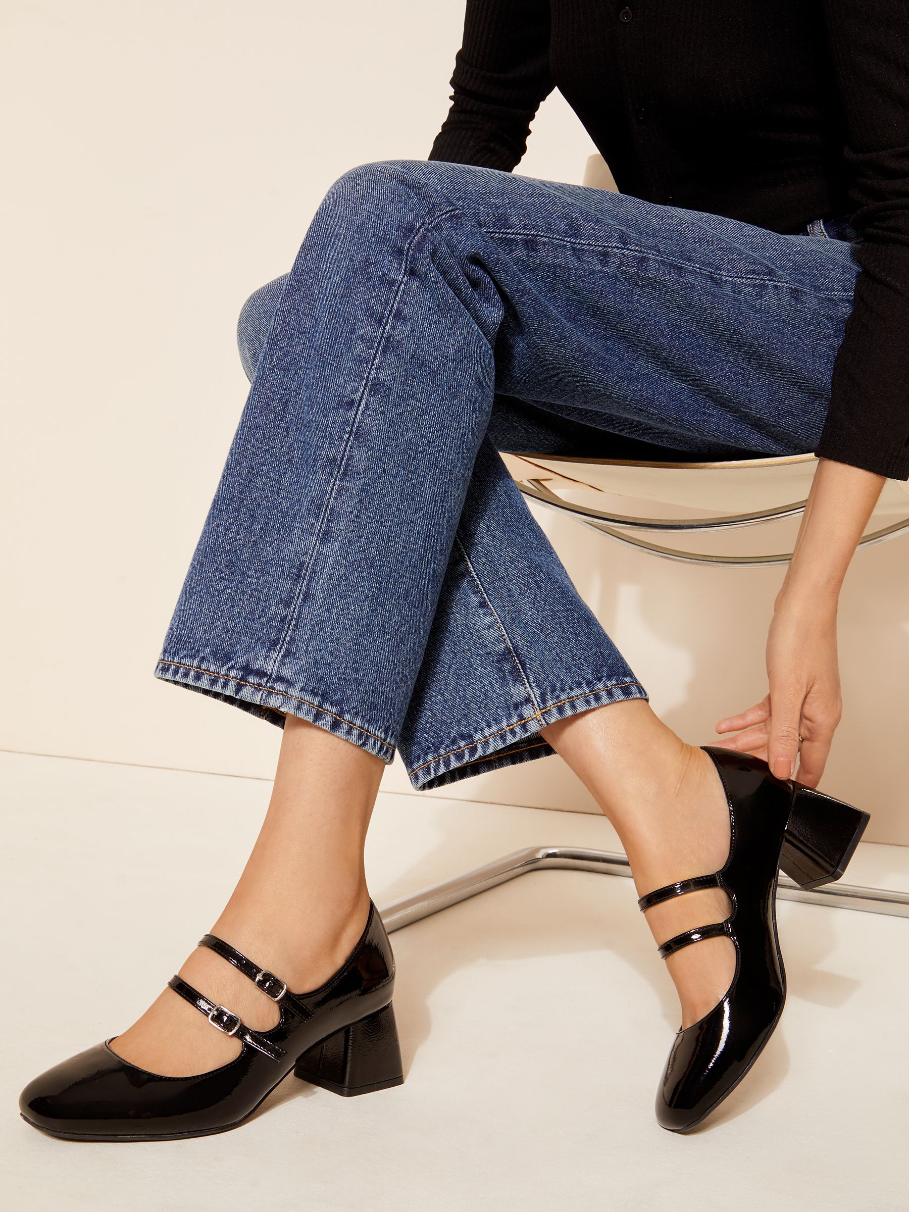 Buy Friends Like These Black Faux leather Double Strap Block Heel Mary Jane Court Shoe from Next Luxembourg