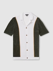 Reiss Green Smoke Meastro Hybrid Velour Cuban Collar Shirt - Image 2 of 6