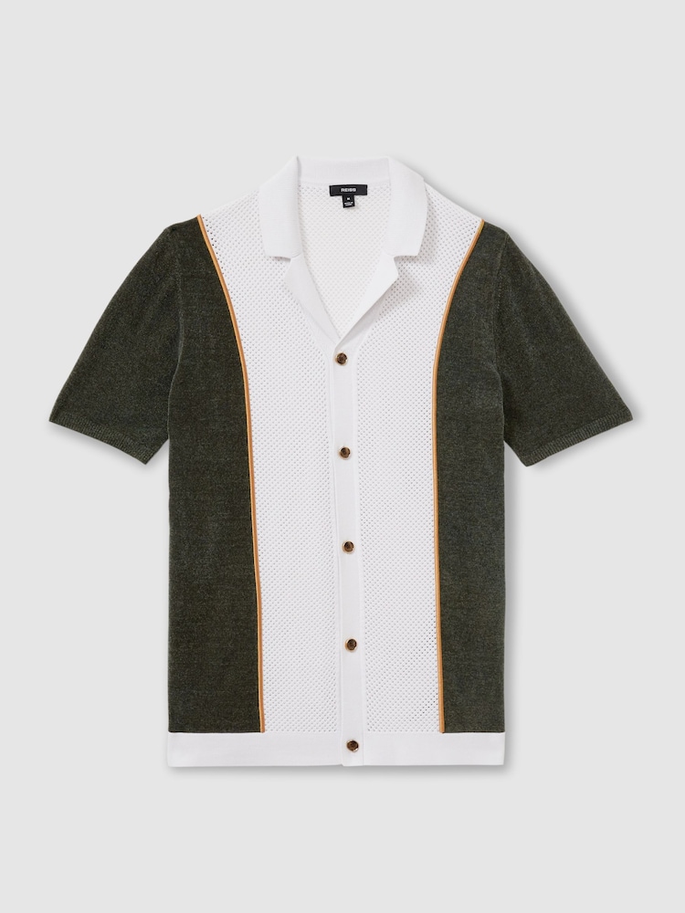 Reiss Green Smoke Meastro Hybrid Velour Cuban Collar Shirt - Image 2 of 6