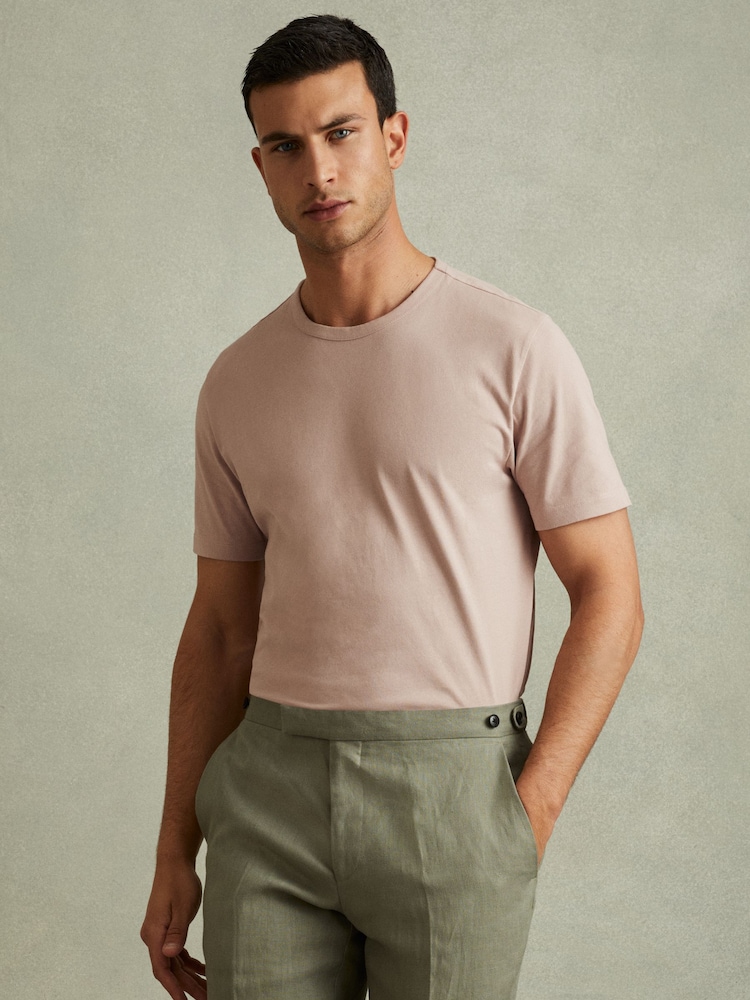Reiss Washed Pink Melrose Cotton Crew Neck T-Shirt - Image 1 of 6