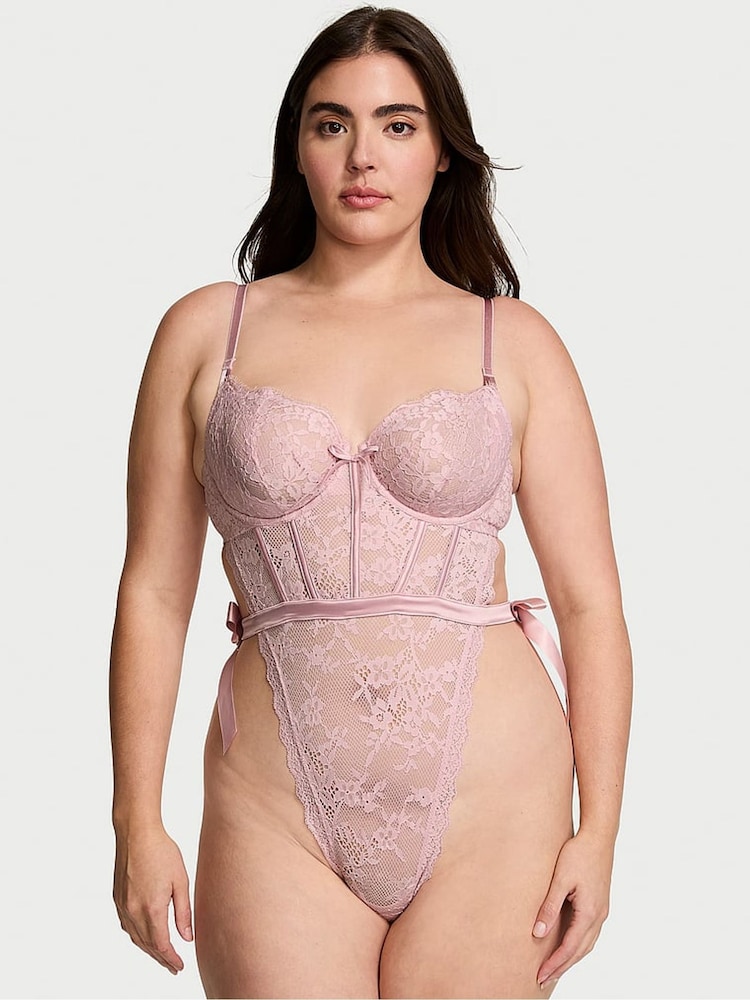 Victoria's Secret Chalk Rose Pink Unlined Balcony Lace Bodysuit - Image 1 of 3