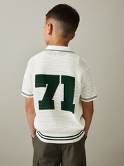 Reiss White/Dark Green Mikan 9-13 yrs Cotton Open-Stitch Motif Shirt - Image 1 of 4