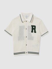 Reiss White/Dark Green Mikan 9-13 yrs Cotton Open-Stitch Motif Shirt - Image 2 of 4