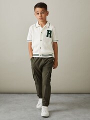Reiss White/Dark Green Mikan 9-13 yrs Cotton Open-Stitch Motif Shirt - Image 3 of 4