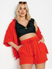 Yours Curve Red Crinkle Shorts - Image 2 of 5