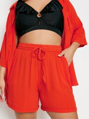Yours Curve Red Crinkle Shorts - Image 4 of 5