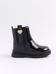 River Island Black Girls Patent Stud Chelsea Boots - Image 1 of 5