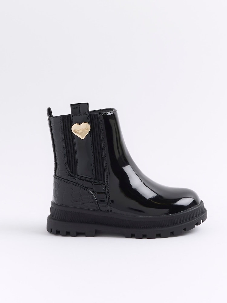 River Island Black Girls Patent Stud Chelsea Boots - Image 1 of 5