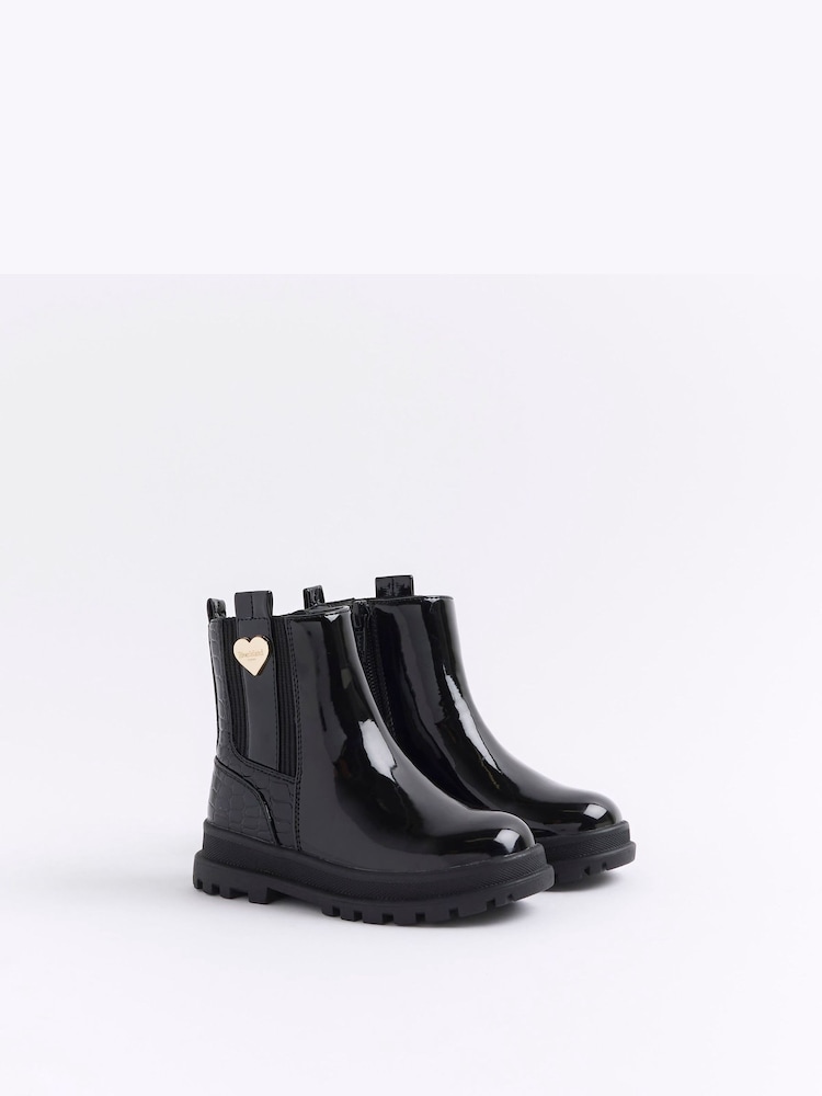 River Island Black Girls Patent Stud Chelsea Boots - Image 2 of 5