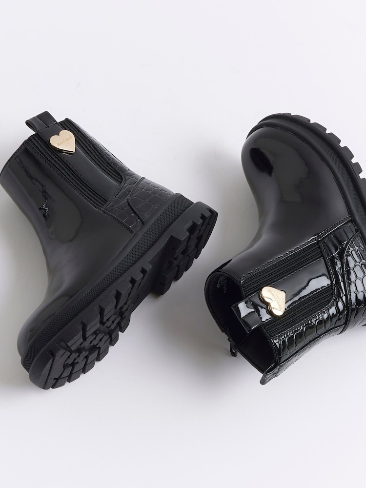 River Island Black Girls Patent Stud Chelsea Boots - Image 5 of 5