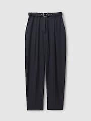 Reiss Navy Freja Petite Tapered Belted Trousers - Image 2 of 7
