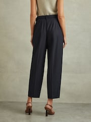 Reiss Navy Freja Petite Tapered Belted Trousers - Image 5 of 7
