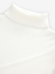 White Ecru High Roll Neck Rib Knitted Jumper with Wool - Image 5 of 6