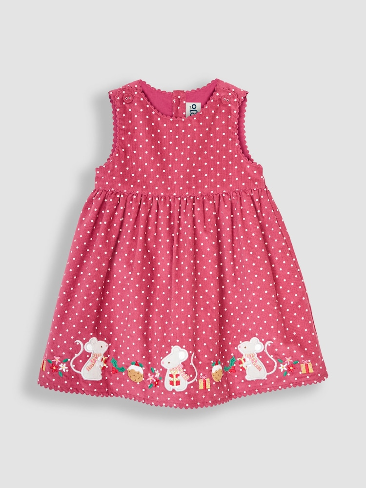 JoJo Maman Bébé Rose Pink Mouse Christmas Appliqué Cord Dress - Image 1 of 3 JoJo Maman Bébé Rose Pink Mouse Christmas Appliqué Cord Dress - Image 1 of 3