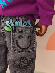 Black Denim 100% Cotton Graffiti Print Jeans (3mths-7yrs) - Image 3 of 8