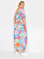 Yours Curve Blue Limited Short Sleeve Bow Back Midaxi Dress - Image 3 of 5