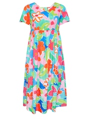 Yours Curve Blue Limited Short Sleeve Bow Back Midaxi Dress - Image 5 of 5