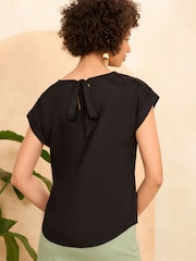 Love & Roses Black Woven Lace Shoulder T-Shirt - Image 3 of 4