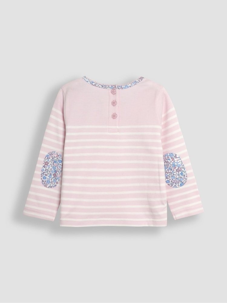 JoJo Maman Bébé Pink Mouse Cotton Long Sleeve Pocket Breton Top - Image 2 of 3