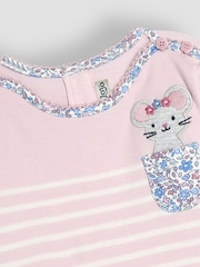 JoJo Maman Bébé Pink Mouse Cotton Long Sleeve Pocket Breton Top - Image 3 of 3