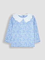 JoJo Maman Bébé Blue Floral Broderie Collar Top - Image 1 of 3