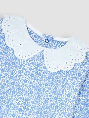 JoJo Maman Bébé Blue Floral Broderie Collar Top - Image 3 of 3