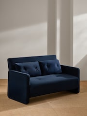 MADE.COM Midnight Navy Blue Velvet Haru 2 Seater Sofa Bed - Image 3 of 6
