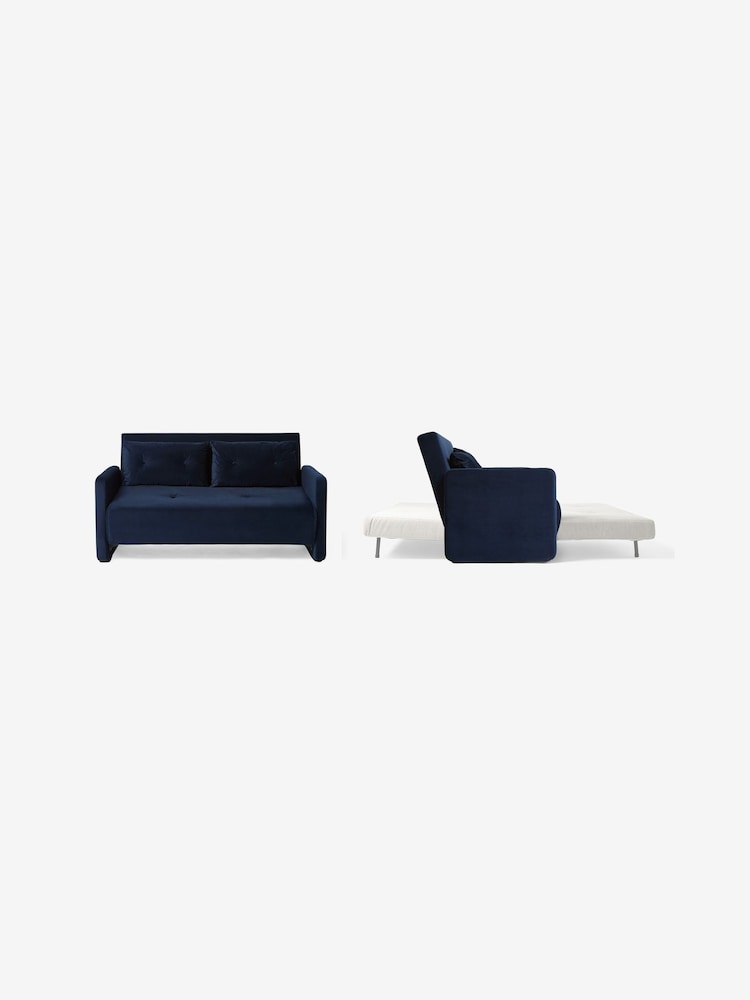 MADE.COM Midnight Navy Blue Velvet Haru 2 Seater Sofa Bed - Image 6 of 6