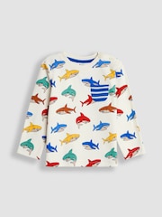 Ecru mit Haifisch-Print und Streifen - JoJo Maman Bébé Long Sleeve 2-Pack Tops - Bild 2 von 5