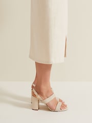 Phase Eight Cream Leather Double Strap Block Heel Sandals - Image 3 of 4