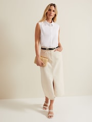 Phase Eight Cream Leather Double Strap Block Heel Sandals - Image 4 of 4