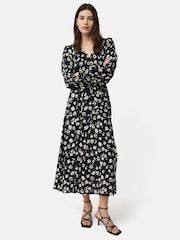 Jigsaw Grunge Floral Belted Black Dress - Image 1 of 3