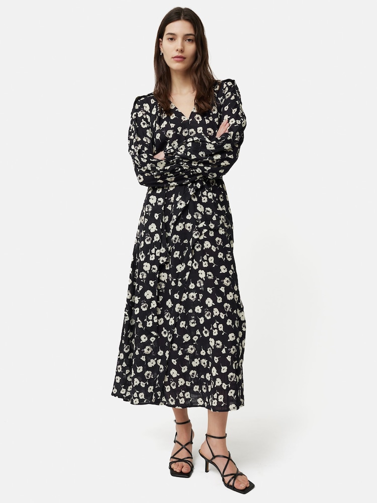Jigsaw Grunge Floral Belted Black Dress - Image 1 of 3
