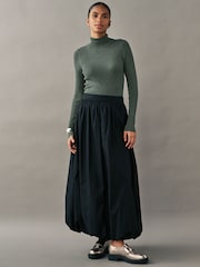 Green Khaki High Roll Neck Rib Knitted Jumper with Wool - Image 2 of 7