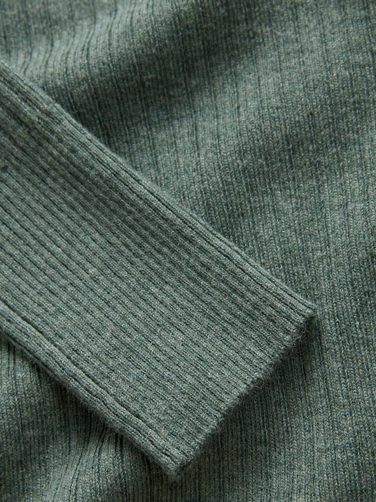 Green Khaki High Roll Neck Rib Knitted Jumper with Wool - Image 6 of 7