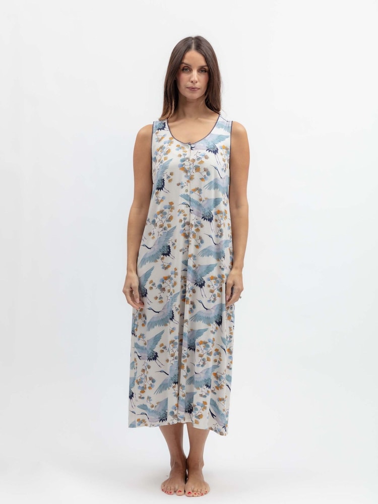 Nora Rose Crane Print Long Jersey Nightdress - 圖片 2，共 4